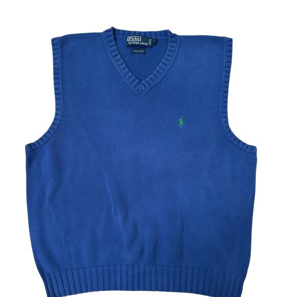 Ralph Lauren Polo Royal Blue Pullover Classic Preppy Large V Neck Sweater Vest - Picture 1 of 6
